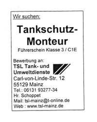 Tankschutzmonteur Anzeige 1